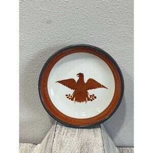 Vintage YT Japanese Porcelain Decorative Dish Orange Gold Eagle Pewter Backed